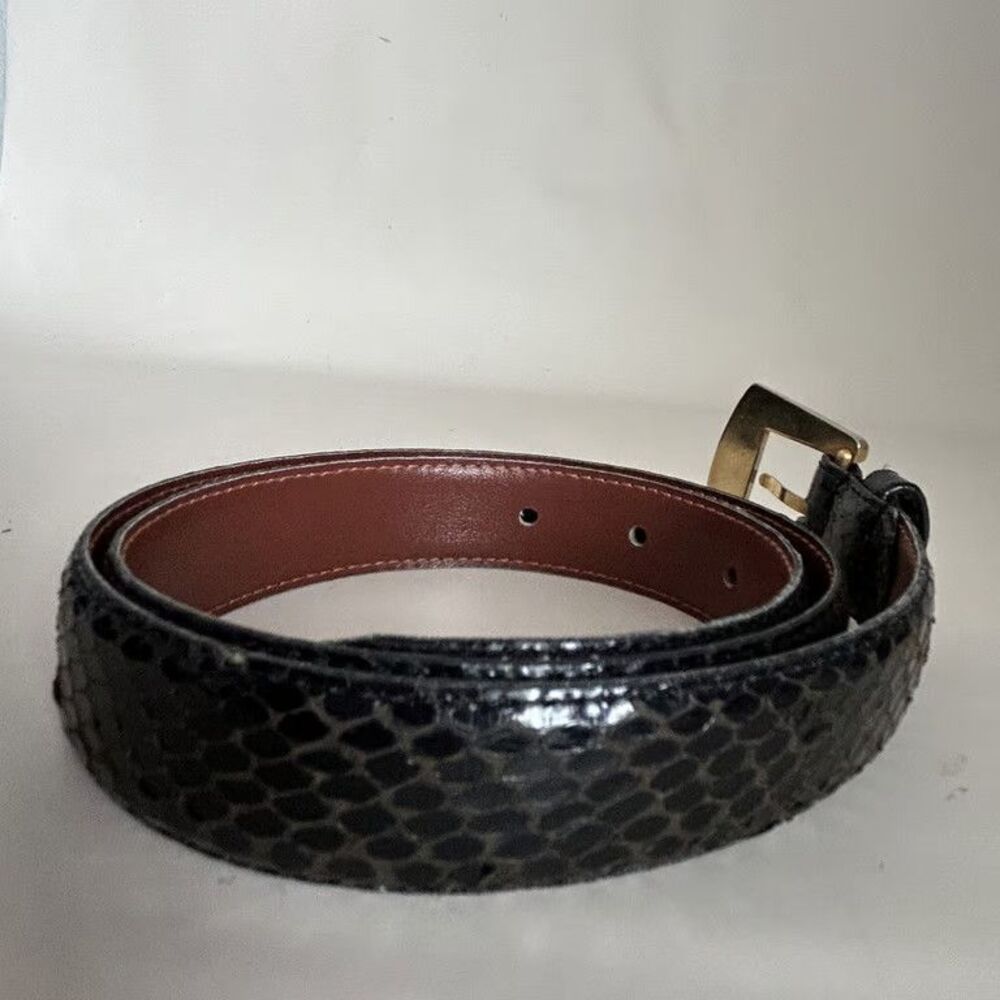 Jana Vintage Genuine Snake Skin Belt Womens S Black Gold Tone Buckle Pre-Owned